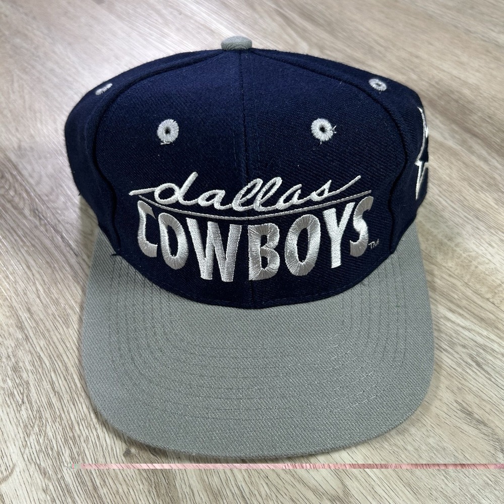 VTG Dallas Cowboys Script Snapback Hat NFL Football The Game Blue Gray Wool Cap